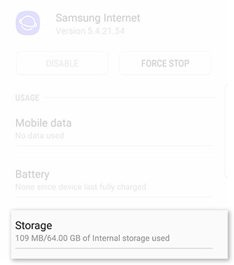 Tap on Storage to Clear App Cache on Galaxy A6 Plus