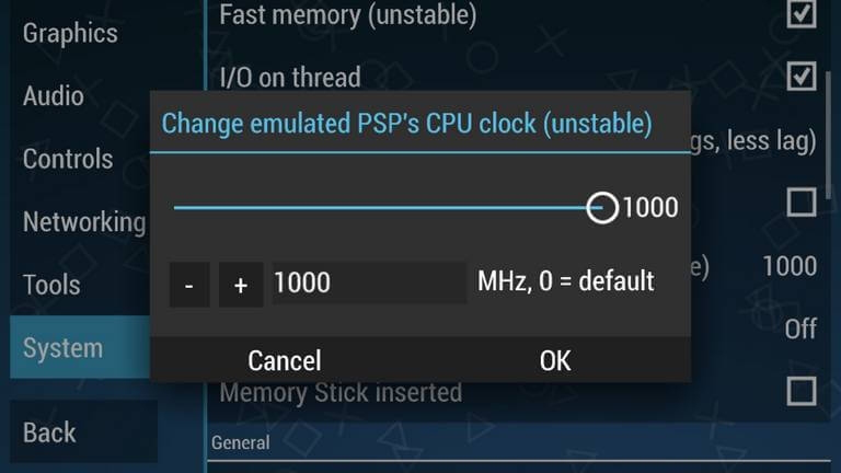 PPSSPP CPU Clock Settings