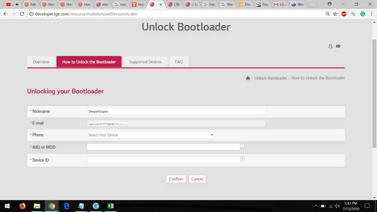 Request Bootloader unlock key : LG G7 ThinQ