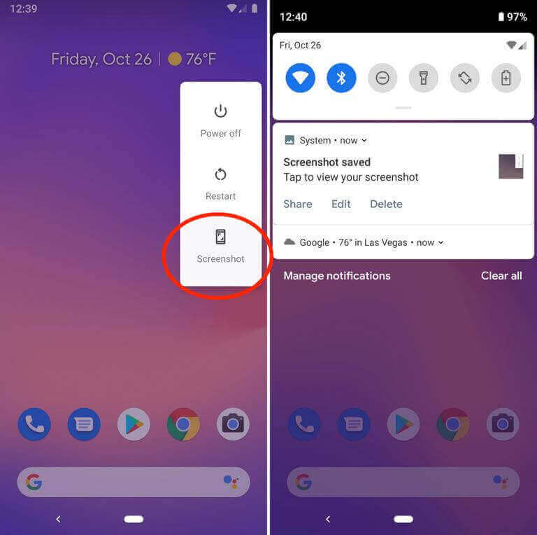 Take screenshots using the Power key on Google Pixel 3 and 3 XL