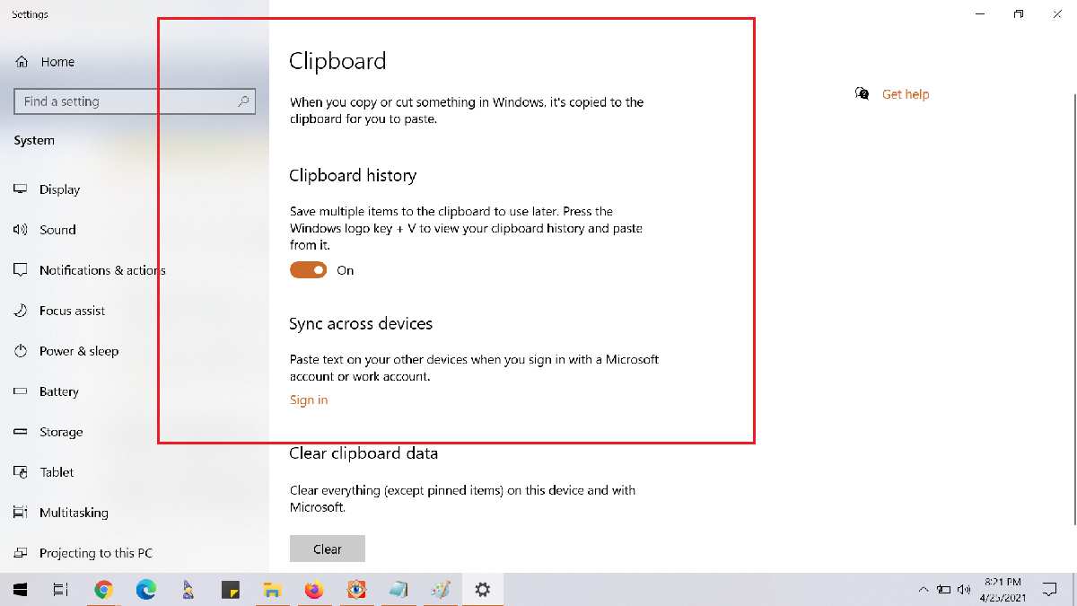 The vitaminized clipboard of Windows 10.