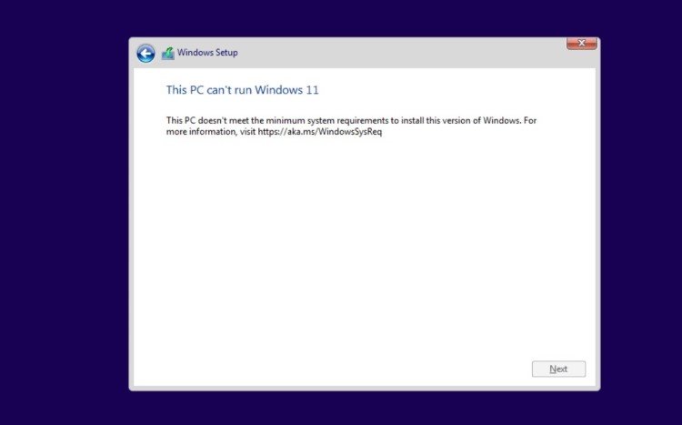 Ignore the "This PC can't run Windows 11" error