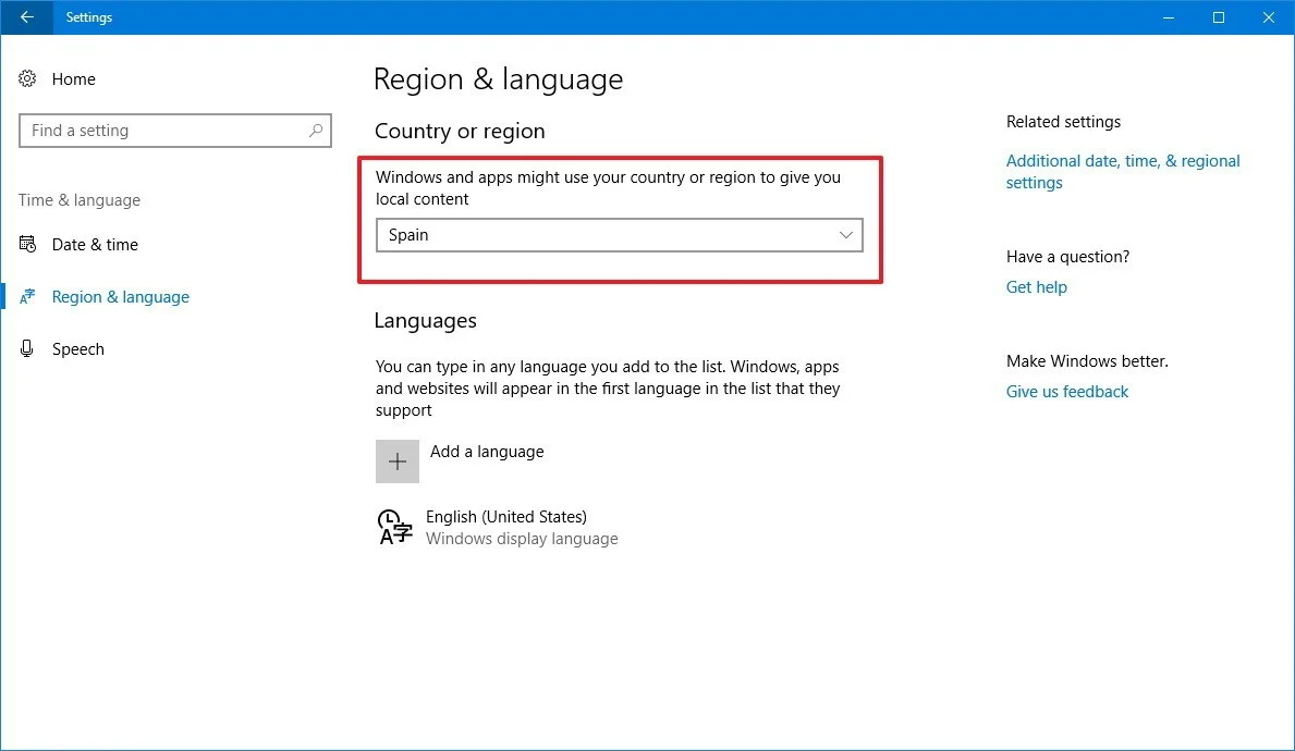 Microsoft Region Settings