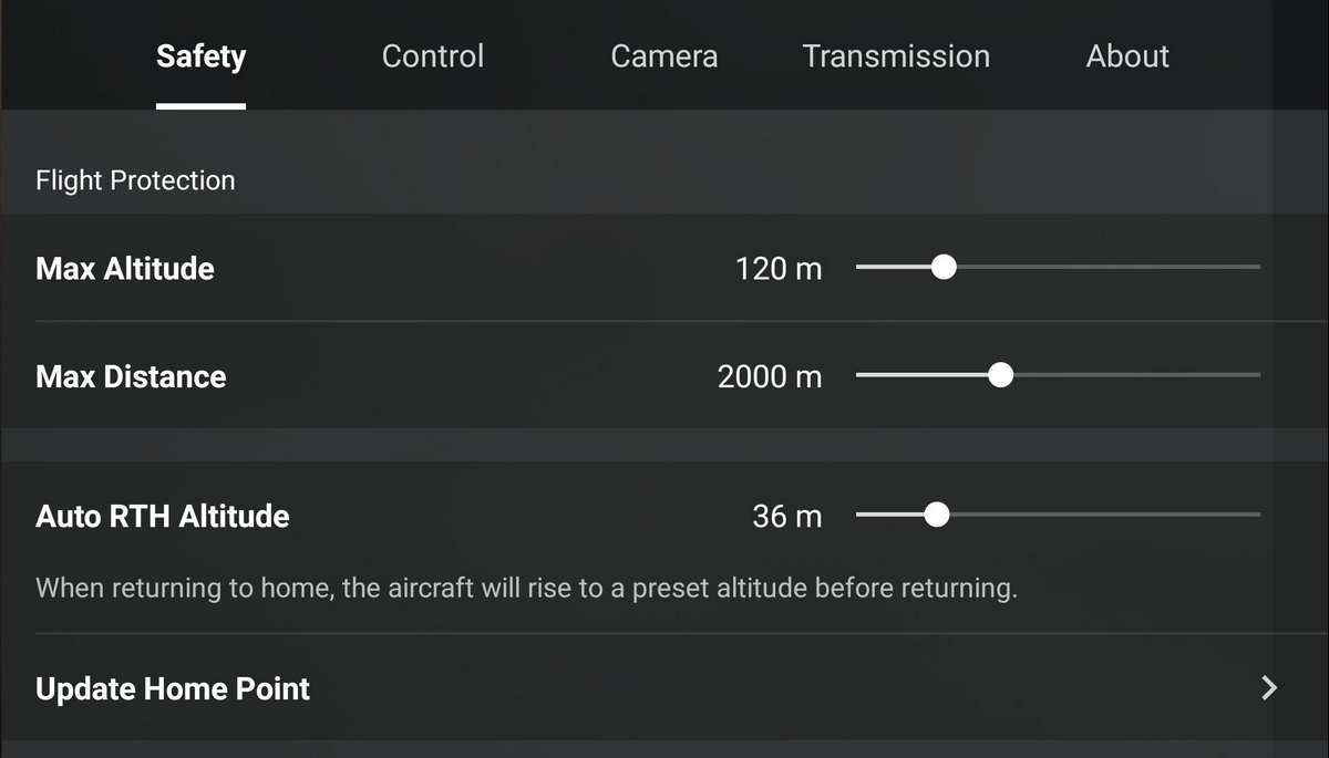 Interface and settings of the DJI Fly app
