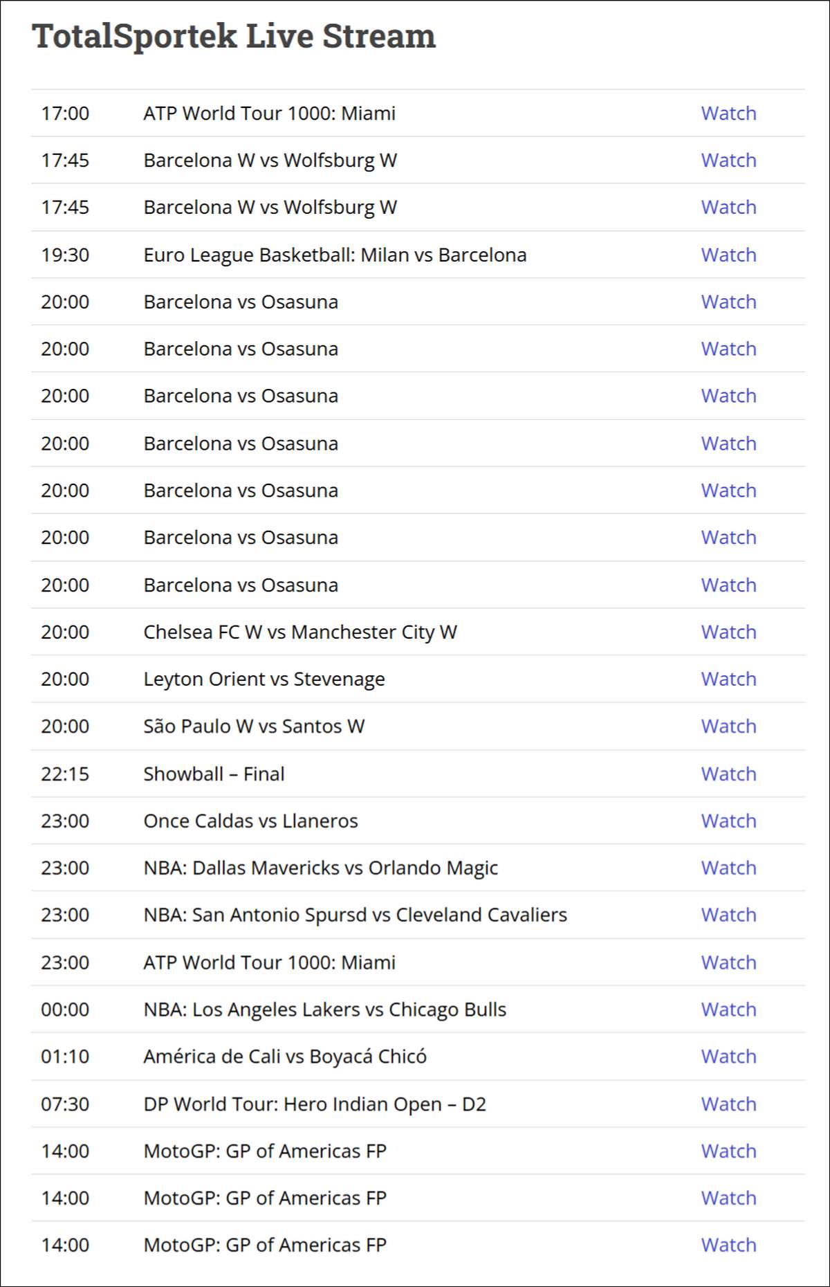 Upcoming Live Sports Streaming Schedule
