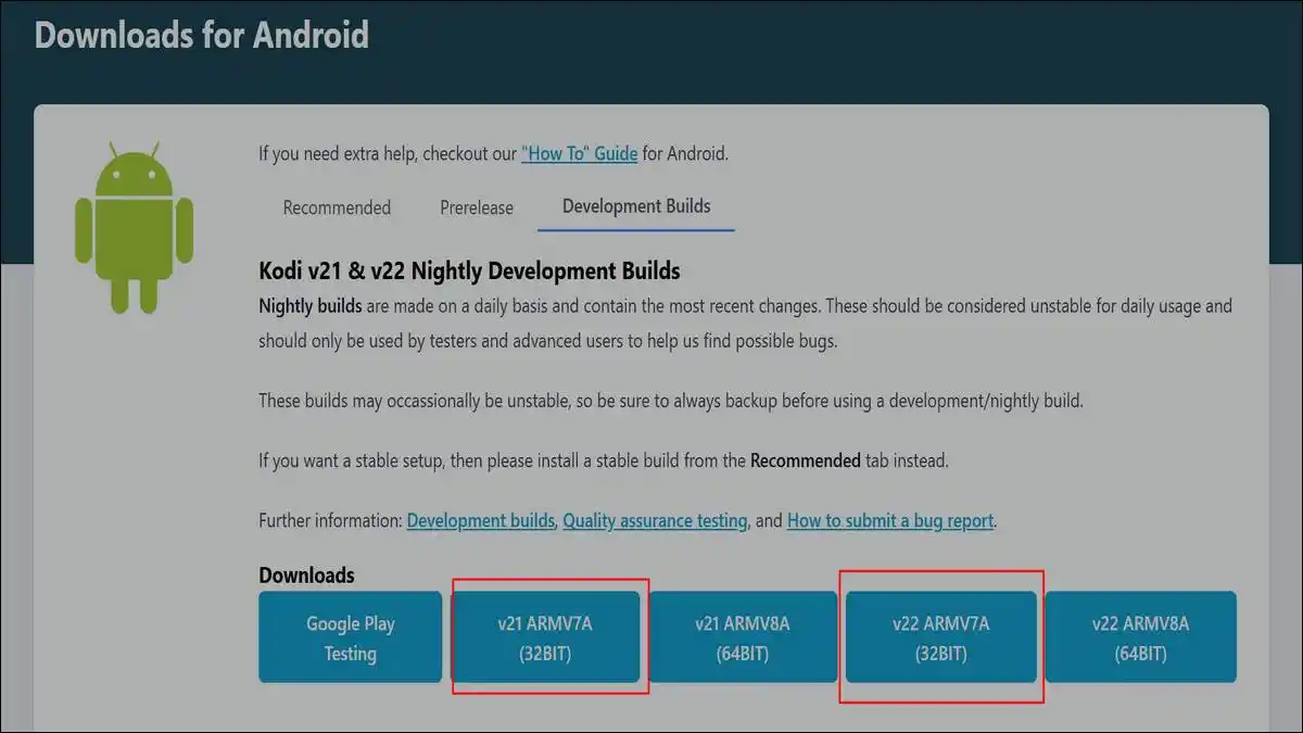 Download Kodi Android version (ARMV7A 32-bit)
