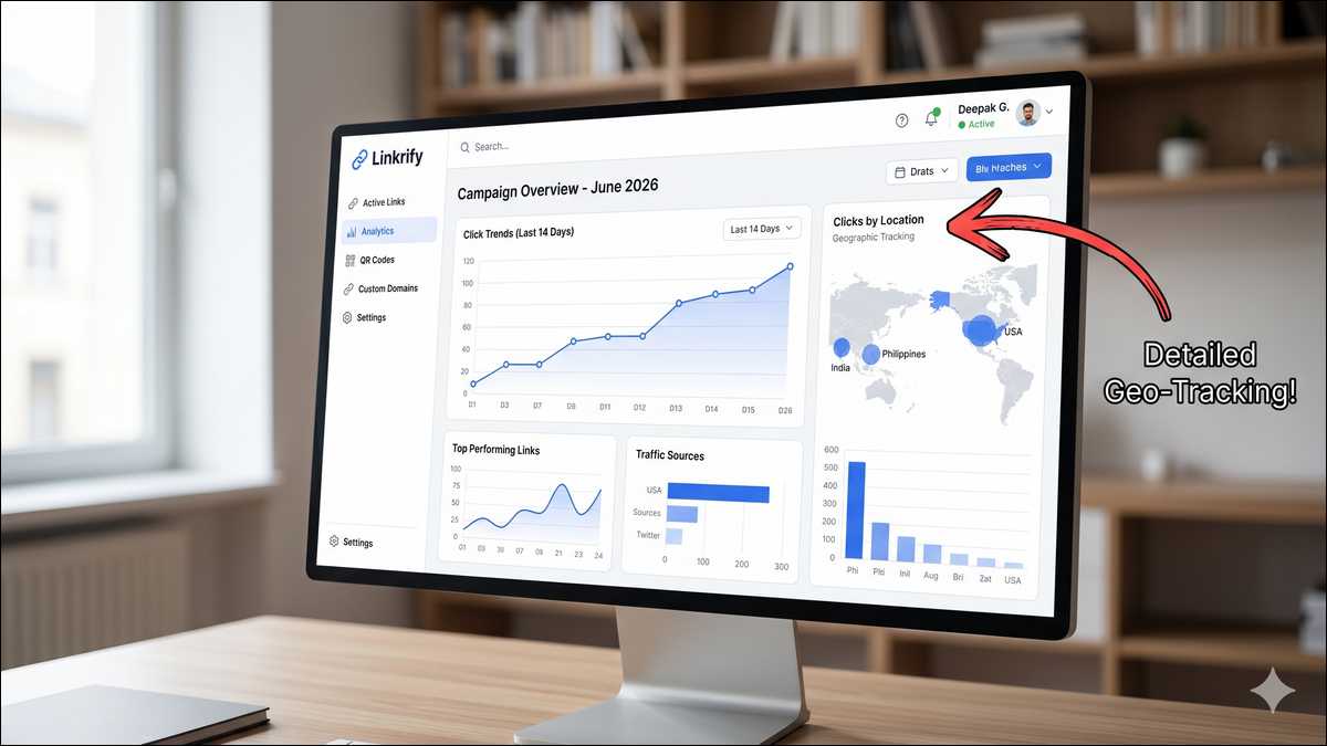Linkrify Dashboard showing analytics and custom domain setup