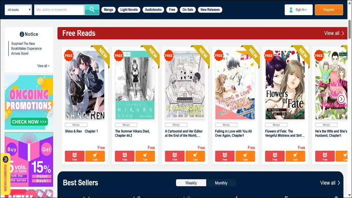 BookWalker's free manga section