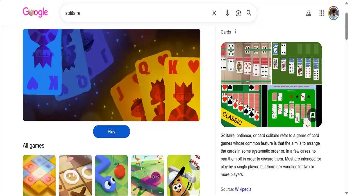 Free, instant, and no account required. Google Solitaire is the fastest way to play Klondike online.
