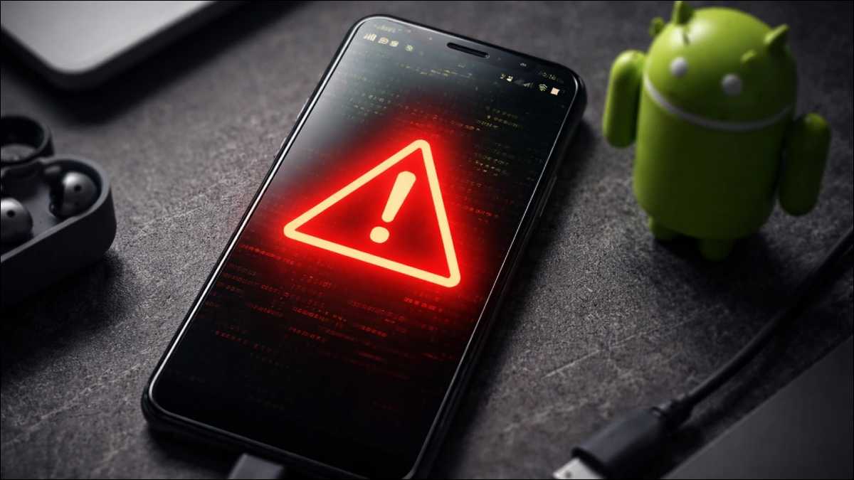 Warning shield over an Android phone illustrating jarmod.com safety risks.