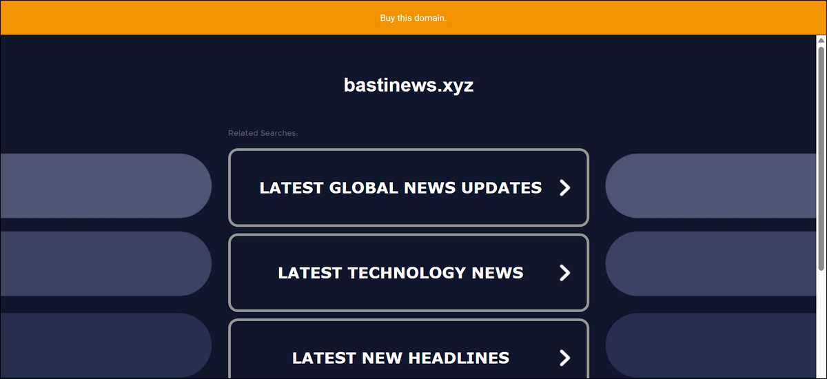 Bastinews.xyz parked domain page showing buy this domain message.