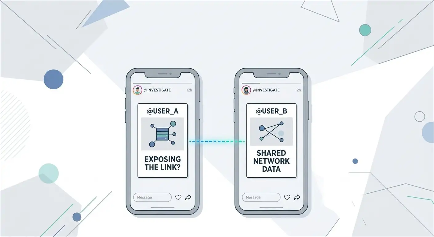 Two Instagram apps connected by a thread representing the hidden link