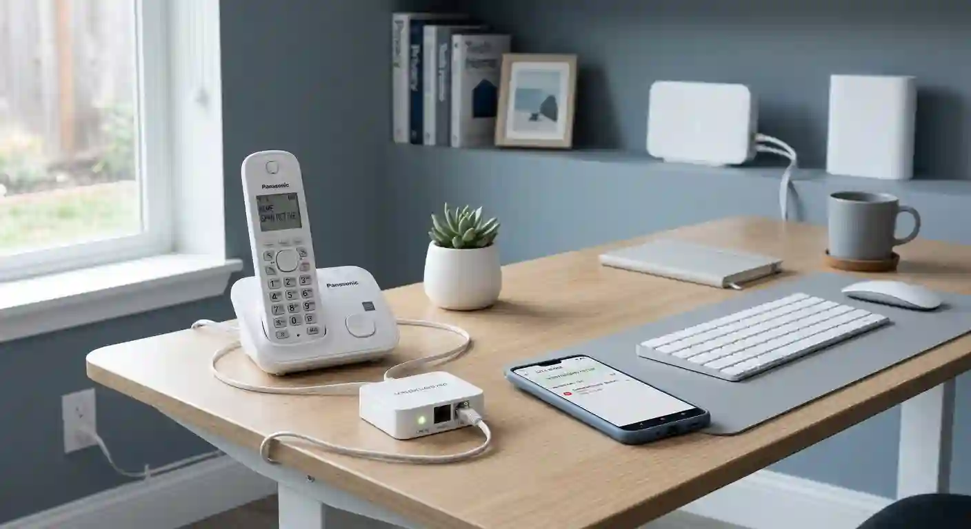Photo showing Nomorobo and Call Control hardware devices connected to home phone systems
