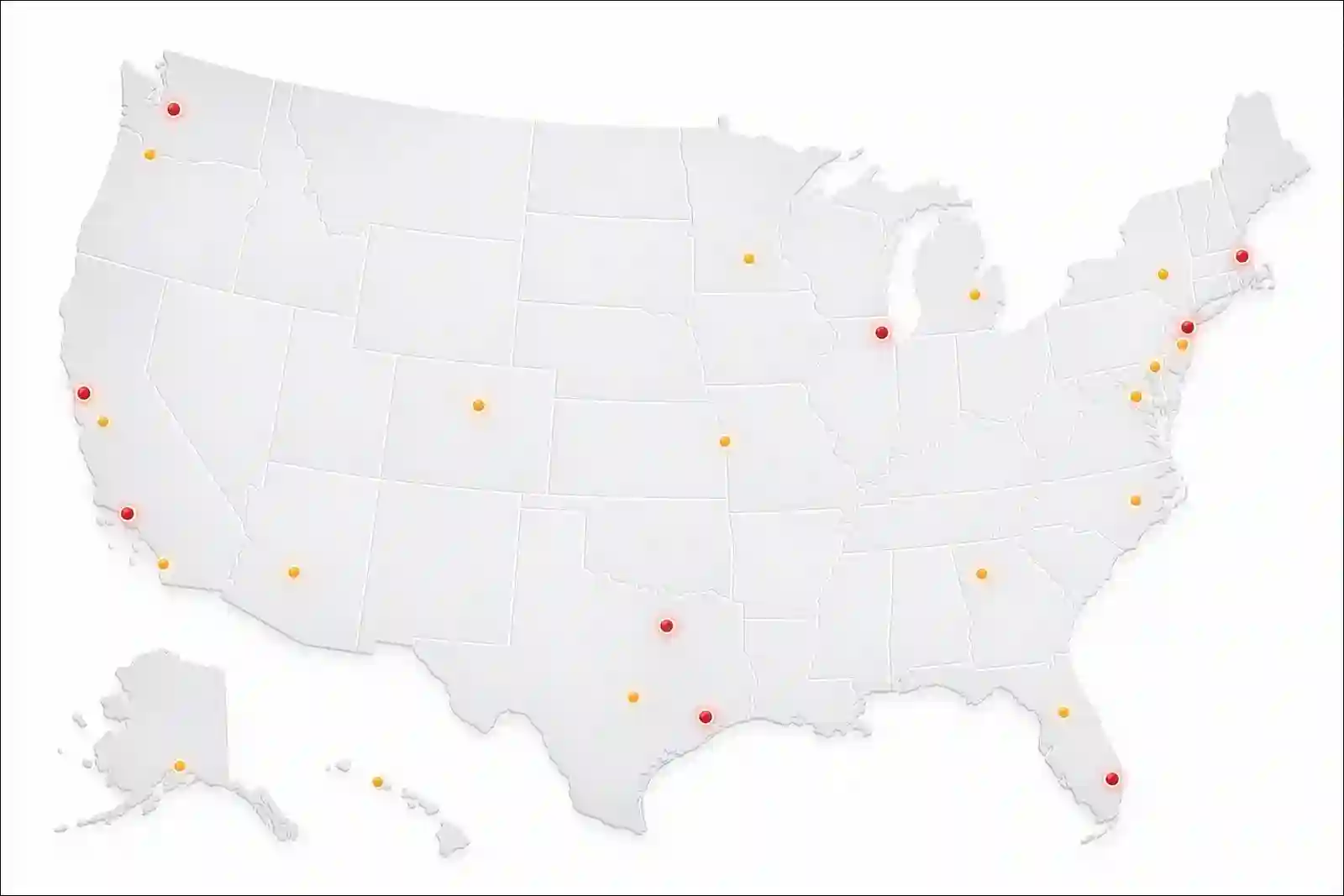 Map of the United States showing breach density by state, with color intensity representing number of breaches.