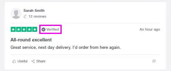  Trustpilot’s verification documentation, a “Verified” tag confirms an invitation or service document. 